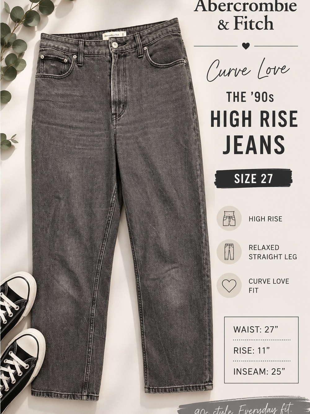 Abercrombie & Fitch Curve Love The ’90s High Rise Jeans Gray Wash Size 27